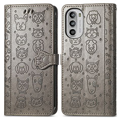 Leather Case Stands Fashionable Pattern Flip Cover Holder S03D for Motorola Moto Edge (2022) 5G Gray