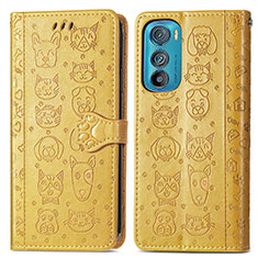 Leather Case Stands Fashionable Pattern Flip Cover Holder S03D for Motorola Moto Edge 30 5G Yellow