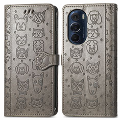 Leather Case Stands Fashionable Pattern Flip Cover Holder S03D for Motorola Moto Edge 30 Pro 5G Gray