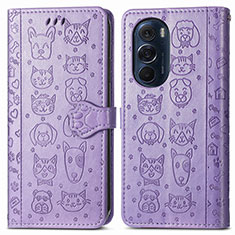 Leather Case Stands Fashionable Pattern Flip Cover Holder S03D for Motorola Moto Edge 30 Pro 5G Purple