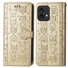 Leather Case Stands Fashionable Pattern Flip Cover Holder S03D for Motorola Moto Edge 40 Pro 5G Gold