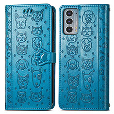 Leather Case Stands Fashionable Pattern Flip Cover Holder S03D for Motorola Moto Edge Lite 5G Blue