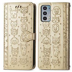 Leather Case Stands Fashionable Pattern Flip Cover Holder S03D for Motorola Moto Edge Lite 5G Gold