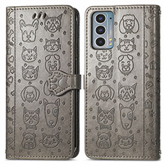 Leather Case Stands Fashionable Pattern Flip Cover Holder S03D for Motorola Moto Edge Lite 5G Gray
