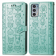 Leather Case Stands Fashionable Pattern Flip Cover Holder S03D for Motorola Moto Edge Lite 5G Green