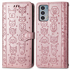 Leather Case Stands Fashionable Pattern Flip Cover Holder S03D for Motorola Moto Edge Lite 5G Rose Gold