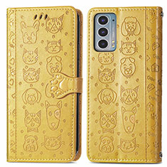 Leather Case Stands Fashionable Pattern Flip Cover Holder S03D for Motorola Moto Edge Lite 5G Yellow