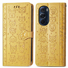 Leather Case Stands Fashionable Pattern Flip Cover Holder S03D for Motorola Moto Edge Plus (2022) 5G Yellow