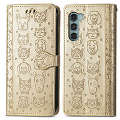 Leather Case Stands Fashionable Pattern Flip Cover Holder S03D for Motorola Moto Edge S30 5G Gold