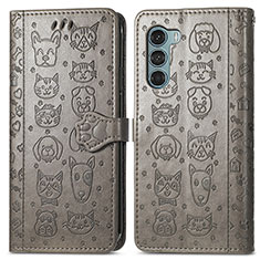 Leather Case Stands Fashionable Pattern Flip Cover Holder S03D for Motorola Moto Edge S30 5G Gray