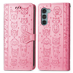 Leather Case Stands Fashionable Pattern Flip Cover Holder S03D for Motorola Moto Edge S30 5G Pink