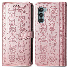 Leather Case Stands Fashionable Pattern Flip Cover Holder S03D for Motorola Moto Edge S30 5G Rose Gold