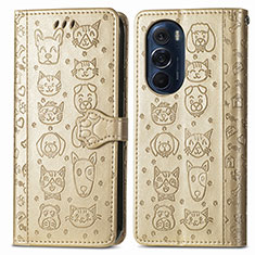 Leather Case Stands Fashionable Pattern Flip Cover Holder S03D for Motorola Moto Edge X30 5G Gold