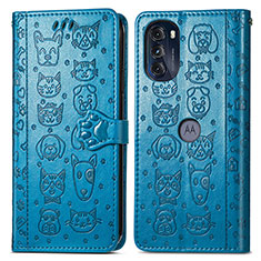 Leather Case Stands Fashionable Pattern Flip Cover Holder S03D for Motorola Moto G 5G (2022) Blue