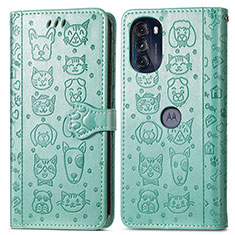 Leather Case Stands Fashionable Pattern Flip Cover Holder S03D for Motorola Moto G 5G (2022) Green