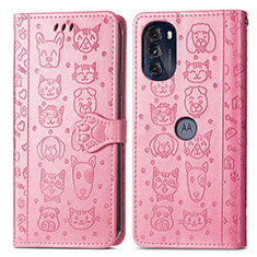 Leather Case Stands Fashionable Pattern Flip Cover Holder S03D for Motorola Moto G 5G (2022) Pink