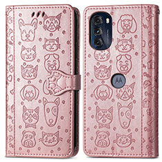 Leather Case Stands Fashionable Pattern Flip Cover Holder S03D for Motorola Moto G 5G (2022) Rose Gold