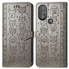 Leather Case Stands Fashionable Pattern Flip Cover Holder S03D for Motorola Moto G Play Gen 2 Gray