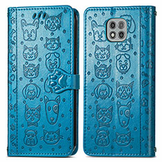 Leather Case Stands Fashionable Pattern Flip Cover Holder S03D for Motorola Moto G Power (2021) Blue