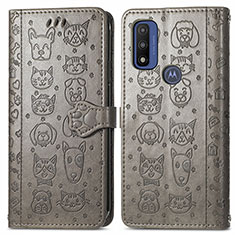 Leather Case Stands Fashionable Pattern Flip Cover Holder S03D for Motorola Moto G Pure Gray