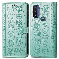 Leather Case Stands Fashionable Pattern Flip Cover Holder S03D for Motorola Moto G Pure Green