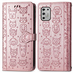 Leather Case Stands Fashionable Pattern Flip Cover Holder S03D for Motorola Moto G Stylus (2021) Rose Gold