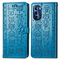 Leather Case Stands Fashionable Pattern Flip Cover Holder S03D for Motorola Moto G Stylus (2022) 4G Blue