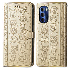 Leather Case Stands Fashionable Pattern Flip Cover Holder S03D for Motorola Moto G Stylus (2022) 4G Gold