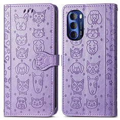 Leather Case Stands Fashionable Pattern Flip Cover Holder S03D for Motorola Moto G Stylus (2022) 4G Purple