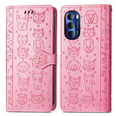 Leather Case Stands Fashionable Pattern Flip Cover Holder S03D for Motorola Moto G Stylus (2022) 5G Pink