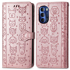 Leather Case Stands Fashionable Pattern Flip Cover Holder S03D for Motorola Moto G Stylus (2022) 5G Rose Gold