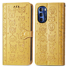 Leather Case Stands Fashionable Pattern Flip Cover Holder S03D for Motorola Moto G Stylus (2022) 5G Yellow