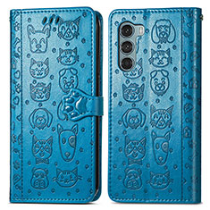 Leather Case Stands Fashionable Pattern Flip Cover Holder S03D for Motorola Moto G200 5G Blue