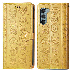 Leather Case Stands Fashionable Pattern Flip Cover Holder S03D for Motorola Moto G200 5G Yellow
