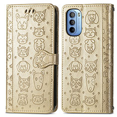 Leather Case Stands Fashionable Pattern Flip Cover Holder S03D for Motorola Moto G31 Gold