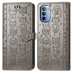 Leather Case Stands Fashionable Pattern Flip Cover Holder S03D for Motorola Moto G31 Gray