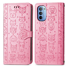 Leather Case Stands Fashionable Pattern Flip Cover Holder S03D for Motorola Moto G31 Pink