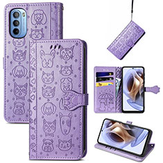 Leather Case Stands Fashionable Pattern Flip Cover Holder S03D for Motorola Moto G31 Purple
