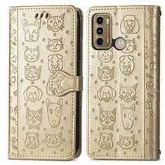 Leather Case Stands Fashionable Pattern Flip Cover Holder S03D for Motorola Moto G40 Fusion Gold