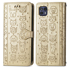 Leather Case Stands Fashionable Pattern Flip Cover Holder S03D for Motorola Moto G50 5G Gold