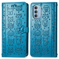 Leather Case Stands Fashionable Pattern Flip Cover Holder S03D for Motorola Moto G51 5G Blue