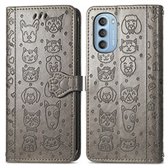 Leather Case Stands Fashionable Pattern Flip Cover Holder S03D for Motorola Moto G51 5G Gray