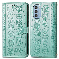 Leather Case Stands Fashionable Pattern Flip Cover Holder S03D for Motorola Moto G51 5G Green