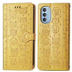 Leather Case Stands Fashionable Pattern Flip Cover Holder S03D for Motorola Moto G51 5G Yellow