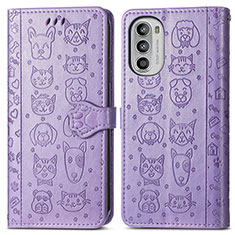 Leather Case Stands Fashionable Pattern Flip Cover Holder S03D for Motorola MOTO G52 Purple