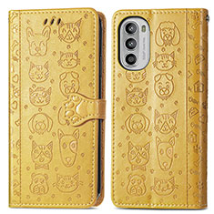 Leather Case Stands Fashionable Pattern Flip Cover Holder S03D for Motorola MOTO G52 Yellow