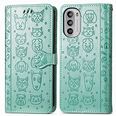 Leather Case Stands Fashionable Pattern Flip Cover Holder S03D for Motorola Moto G52j 5G Green