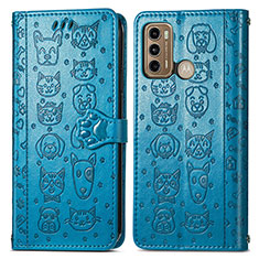 Leather Case Stands Fashionable Pattern Flip Cover Holder S03D for Motorola Moto G60 Blue