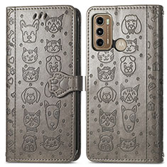 Leather Case Stands Fashionable Pattern Flip Cover Holder S03D for Motorola Moto G60 Gray