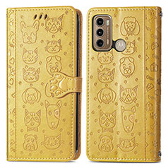 Leather Case Stands Fashionable Pattern Flip Cover Holder S03D for Motorola Moto G60 Yellow